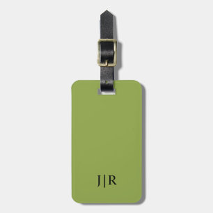 Étiquette À Bagage Modérée Lime Vert Et Noir I Monogramme Moderne