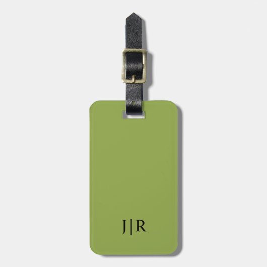 Étiquette À Bagage Modérée Lime Vert Et Noir I Monogramme Moderne (Devant Vertical)