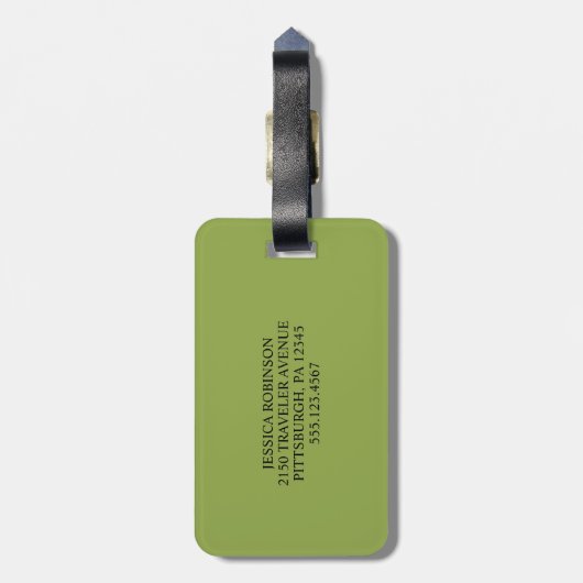Étiquette À Bagage Modérée Lime Vert Et Noir I Monogramme Moderne (Dos Vertical)