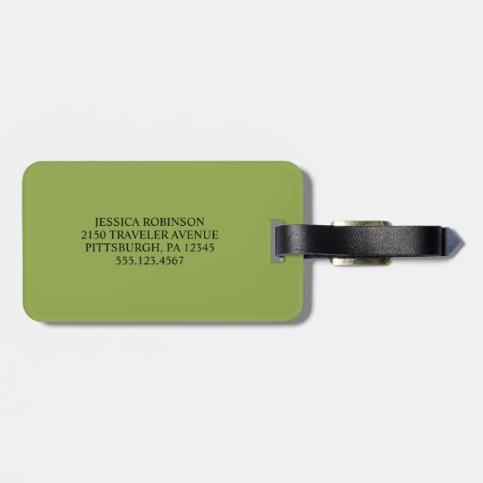 Étiquette À Bagage Modérée Lime Vert Et Noir I Monogramme Moderne (Dos horizontal)