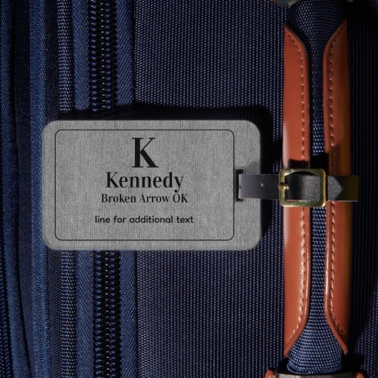 Étiquette À Bagage  Modern Black Lettering Light Grey Denim Print (Insitu Rectoal 4)