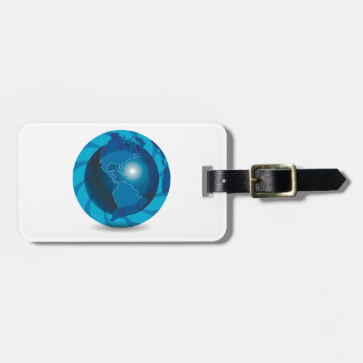 Étiquette À Bagage Modern Blue Earth Globe World Map (Devant horizontal)