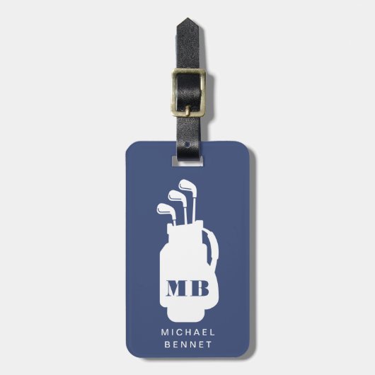 Étiquette À Bagage Modern Blue Golf Sport Monogram (Devant Vertical)