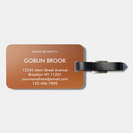 Étiquette À Bagage Modern Burnt Orange Metallic Monogram Brushed (Dos horizontal)