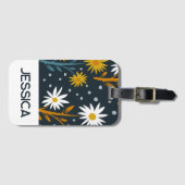 Étiquette À Bagage Modern Daisies Pattern on Dark Blue Personalised (Devant Horizontal)