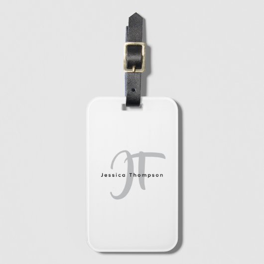 Étiquette À Bagage Modern Elegant Plain Professional Name Monogram (Devant Vertical)