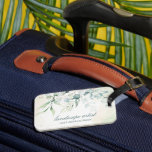 Étiquette À Bagage Modern Eucalyptus Greenery Elegant Business<br><div class="desc">Elegant business luggage tag featuring eucalyptus leaves and greenery with a hint of blue and speckles of faux gold glitter at the top,  over a pastel watercolor wash.  This simple,  rustic design is great for a gardener or landscape professional.</div>