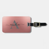 Étiquette À Bagage Modern Faux Rose Gold Script Monogram Personalized (Devant horizontal)