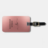 Étiquette À Bagage Modern Faux Rose Gold Script Monogram Personalized (Devant horizontal)