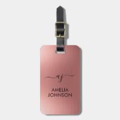 Étiquette À Bagage Modern Faux Rose Gold Script Monogram Personalized (Devant Vertical)