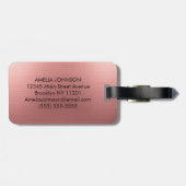 Étiquette À Bagage Modern Faux Rose Gold Script Monogram Personalized (Dos horizontal)