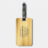 Étiquette À Bagage Modern Golden Metallic Black Monogram Brushed (Dos Vertical)