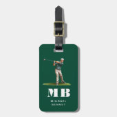Étiquette À Bagage Modern Green Golfer Sport Monogram (Devant Vertical)