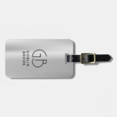 Étiquette À Bagage Modern Grey Metallic Black Monogram Brushed (Devant horizontal)