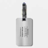 Étiquette À Bagage Modern Grey Metallic Black Monogram Brushed (Dos Vertical)