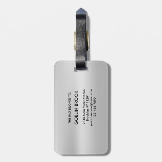 Étiquette À Bagage Modern Grey Metallic Black Monogram Brushed (Dos Vertical)