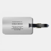 Étiquette À Bagage Modern Grey Metallic Black Monogram Brushed (Dos horizontal)