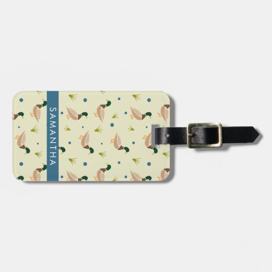 Étiquette À Bagage Modern Minimal Mallard Duck Pattern (Devant horizontal)