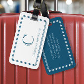 Étiquette À Bagage Modern Monogram Navy Blue Double Border