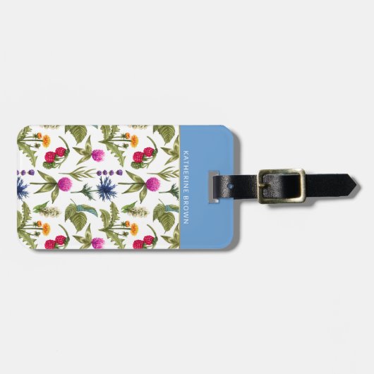 Étiquette À Bagage Modern Monogram Wildflower Pattern Stylish  (Devant horizontal)