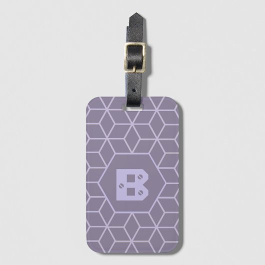 Étiquette À Bagage Modern Purple Geometric Cubes Pattern Monogram (Devant Vertical)