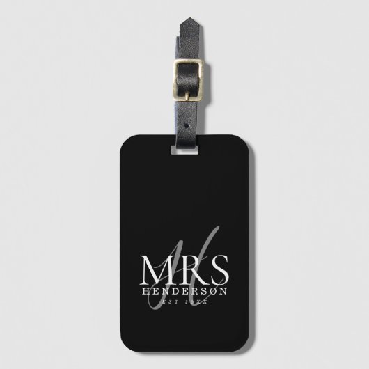 Étiquette À Bagage Modern Script Monogram Newlyweds Travel (Devant Vertical)