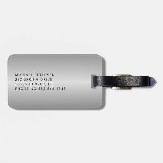 Étiquette À Bagage Modern silver brushed metal monogrammed (Dos horizontal)