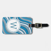 Étiquette À Bagage Modern Teal Green Metallic Monogram Initial  (Devant horizontal)