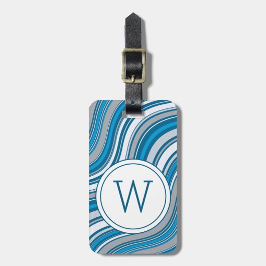 Étiquette À Bagage Modern Teal Green Metallic Monogram Initial  (Devant Vertical)