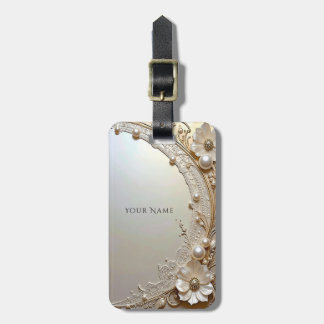 Étiquette À Bagage Modern White Flowers Pearls Luggage Tag