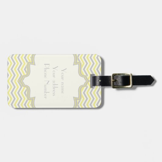 Étiquette À Bagage Modern yellow, grey, ivory chevron pattern custom (Devant horizontal)