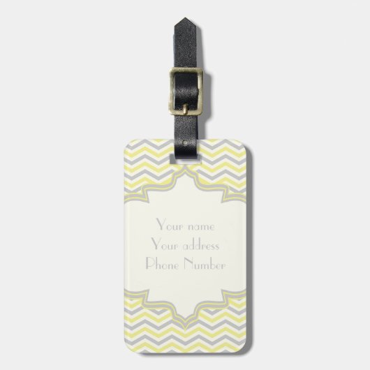 Étiquette À Bagage Modern yellow, grey, ivory chevron pattern custom (Devant Vertical)