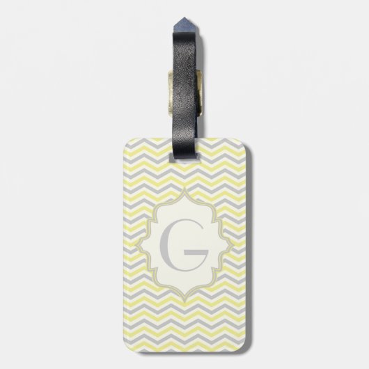 Étiquette À Bagage Modern yellow, grey, ivory chevron pattern custom (Dos Vertical)