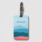 Étiquette À Bagage Moderne Abstrait Pastel Blue Pink Mountains (Devant Vertical)