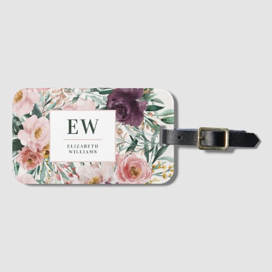 Étiquette À Bagage Moderne aquarelle florale élégant (Devant Horizontal)