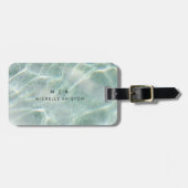 Étiquette À Bagage Moderne Bleu clair Calme Océan Monogramme Personna (Devant horizontal)