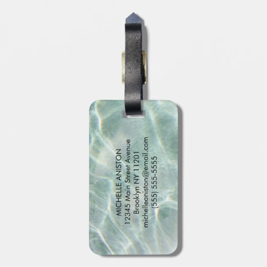 Étiquette À Bagage Moderne Bleu clair Calme Océan Monogramme Personna (Dos Vertical)