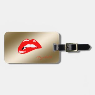Étiquette À Bagage Moderne Chic Doré -Rouge Lèvres, Personnalisé