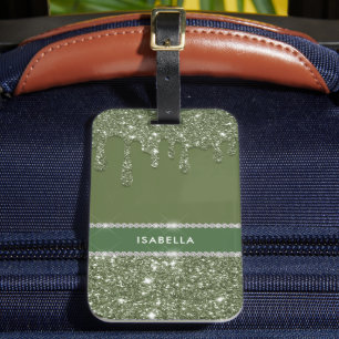 Étiquette À Bagage Moderne Chic Sage Green Parties scintillant Sparkl
