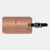 Étiquette À Bagage Moderne Design Brossé Cuivre Métal Monogramme (Devant horizontal)