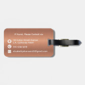 Étiquette À Bagage Moderne Design Brossé Cuivre Métal Monogramme (Dos horizontal)