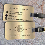 Étiquette À Bagage Moderne Design Chic Or Brossé Métal Monogramme<br><div class="desc">Élevez vos voyages avec notre étiquette de bagages Monogrammé en métal brossé Chic or! Faites une déclaration et voyagez dans le style avec cette étiquette de bagage moderne et personnalisable. L'arrière - plan métallique brossé or étonnant prépare la scène pour un monogramme élégant et le nom en noir classique sur...</div>