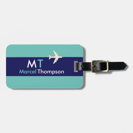 Étiquette À Bagage moderne élégant aéro bleu (Devant horizontal)