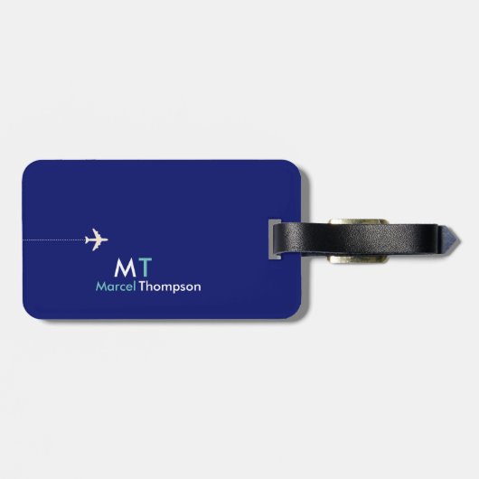Étiquette À Bagage moderne élégant aéro bleu (Dos horizontal)