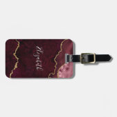 Étiquette À Bagage Moderne Elegant Aquarelle Marbre Géode Rose Or (Devant horizontal)
