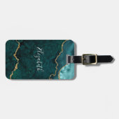 Étiquette À Bagage Moderne Elegant Aquarelle Marbre Géode Turquoise O (Devant horizontal)