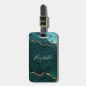 Étiquette À Bagage Moderne Elegant Aquarelle Marbre Géode Turquoise O (Devant Vertical)