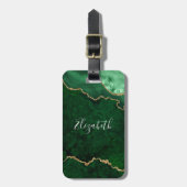 Étiquette À Bagage Moderne Elégant Aquarelle Marbre Géode Vert Or (Devant Vertical)