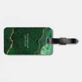 Étiquette À Bagage Moderne Elégant Aquarelle Marbre Géode Vert Or (Dos horizontal)