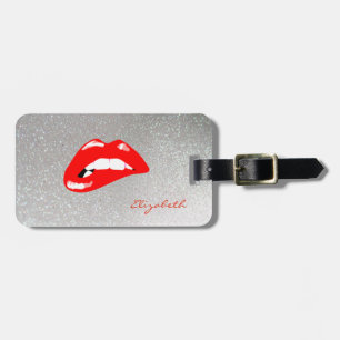 Étiquette À Bagage Moderne Élégant Chic - Lèvres rouges, Personnalisé